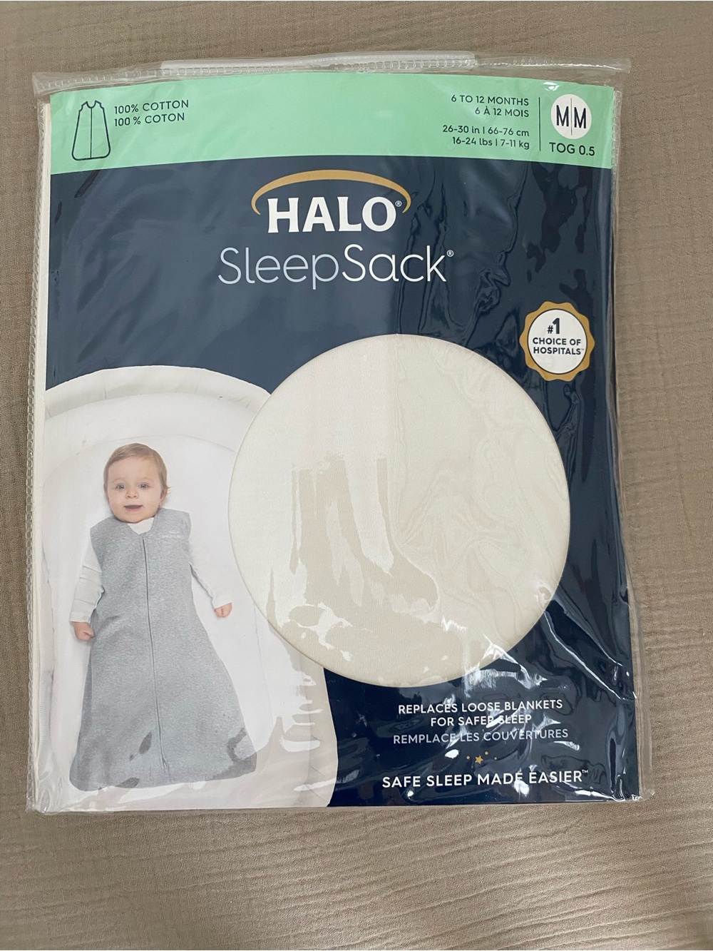 HALO SleepSack Wearable Blanket in Cream and Gray - Medium (6-12M)